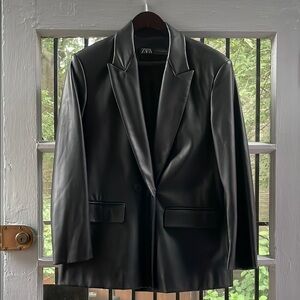 Never Worn Zara Sleek Black Faux Leather Blazer
